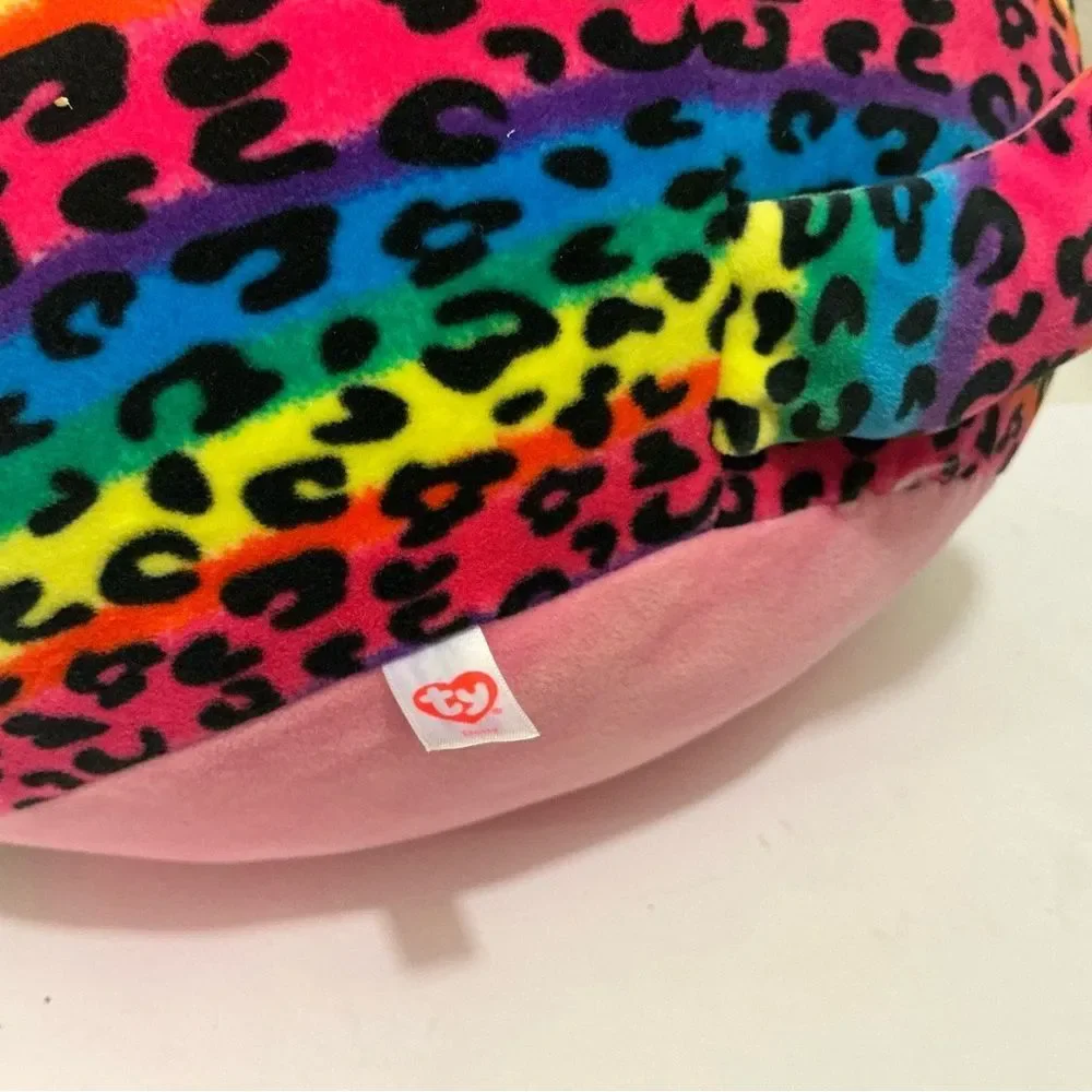 Ty Multicolor Dotty Leopard Print Plush with Pink Ears 14”